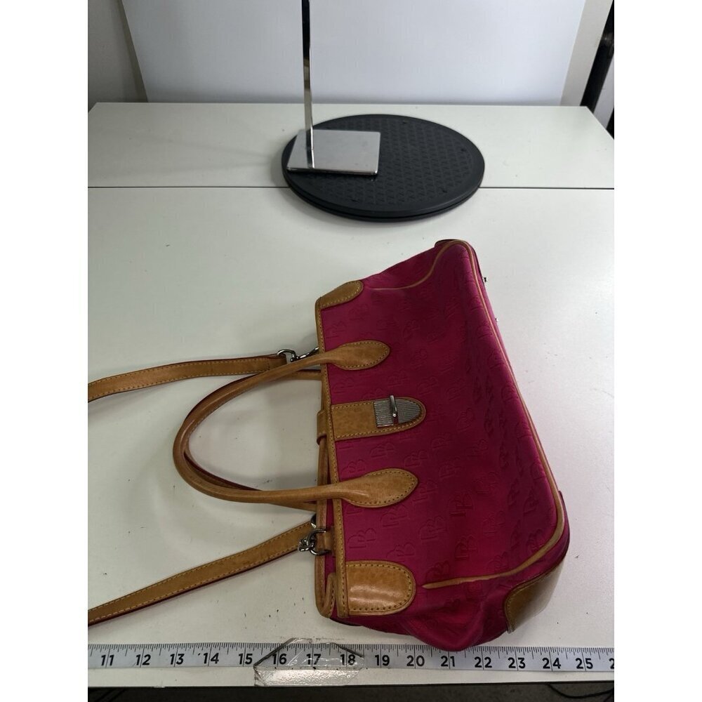Dooney & Bourke Pink Signature Monogram Tan Leather Buckle Closure Handbag - Picture 13 of 14